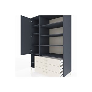 Kronos Dolap 9 Raflı 3 Çekmeceli Tek Kapaklı  132x59x195 Antrasit-antrasit/aytaşı