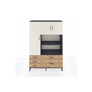 Hyperion Dolap 7 Raflı 5 Çekmeceli 3 Kapaklı 132x44x195 Antrasit-aytaşı/çam