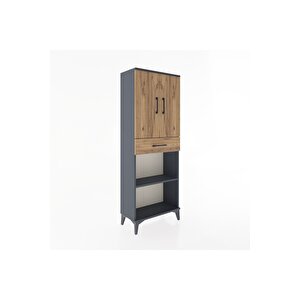 Arges Dolap 3 Raflı Tek Çekmeceli 2 Kapaklı 60x30x163 Antrasit-çam