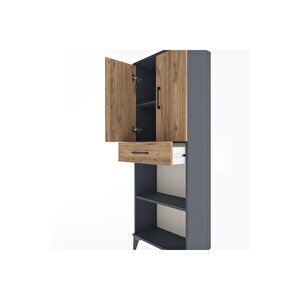 Arges Dolap 3 Raflı Tek Çekmeceli 2 Kapaklı 60x30x163 Antrasit-çam