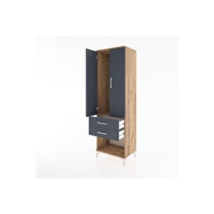 Hyperion Dolap Tek Raflı 2 Çekmeceli Tek Askılı 60x44x195 Çam-antrasit