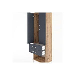 Hyperion Dolap Tek Raflı 2 Çekmeceli Tek Askılı 60x44x195 Çam-antrasit
