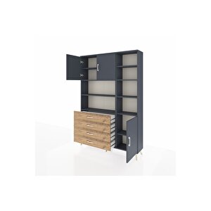 Arges Dolap 9 Raflı 4 Çekmeceli 3 Kapaklı 132x30x195 Antrasit-antrasit/çam
