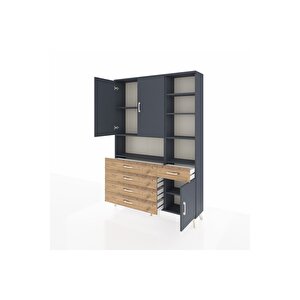 Arges Dolap 8 Raflı 5 Çekmeceli 3 Kapaklı 132x30x195 Antrasit-antrasit/çam