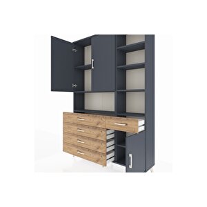 Arges Dolap 8 Raflı 5 Çekmeceli 3 Kapaklı 132x30x195 Antrasit-antrasit/çam