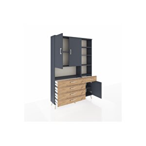 Arges Dolap 8 Raflı 5 Çekmeceli 3 Kapaklı 132x30x195 Antrasit-antrasit/çam