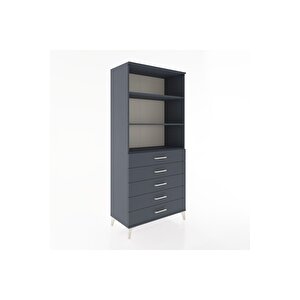 Hyperion Dolap 3 Raflı 5 Çekmeceli 88x44x195 Antrasit-antrasit