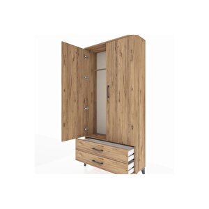 Arges Dolap Tek Raflı 2 Çekmeceli Tek Askılı 88x30x182 Çam-çam