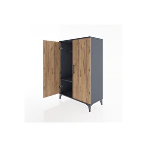 Hyperion Dolap Tek Raflı 2 Kapaklı Tek Askılı 88x44x134 Antrasit-çam