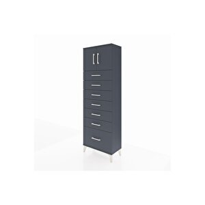 Arges Dolap Tek Raflı 7 Çekmeceli 2 Kapaklı 60x30x182 Antrasit-antrasit