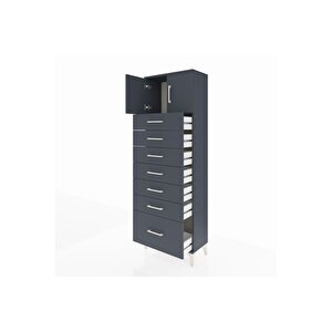 Arges Dolap Tek Raflı 7 Çekmeceli 2 Kapaklı 60x30x182 Antrasit-antrasit