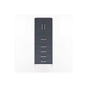 Hyperion Dolap 2 Raflı 5 Çekmeceli 2 Kapaklı 60x44x163 Antrasit-antrasit