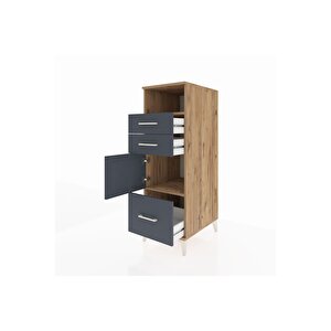 Kronos Dolap 2 Raflı 3 Çekmeceli Tek Kapaklı 44x59x134 Çam-antrasit