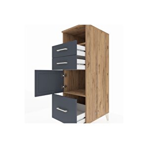 Kronos Dolap 2 Raflı 3 Çekmeceli Tek Kapaklı 44x59x134 Çam-antrasit