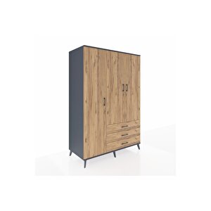 Kronos Dolap 6 Raflı 3 Çekmeceli Tek Askılı 132x59x195 Antrasit-çam/çam