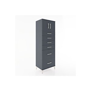 Hyperion Dolap Tek Raflı 6 Çekmeceli 2 Kapaklı 60x44x182 Antrasit-antrasit