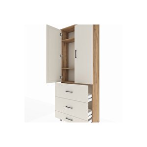 Arges Dolap 3 Raflı 3 Çekmeceli 2 Kapaklı 88x30x221 Çam-aytaşı