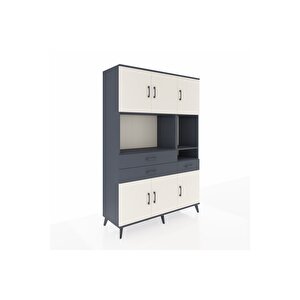Hyperion Dolap 9 Raflı 3 Çekmeceli 6 Kapaklı 132x44x195 Antrasit-aytaşı/antrasit