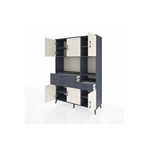 Hyperion Dolap 9 Raflı 3 Çekmeceli 6 Kapaklı 132x44x195 Antrasit-aytaşı/antrasit