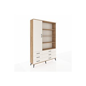 Arges Gardrop 8 Raflı 6 Çekmeceli Tek Kapaklı  132x30x195 Çam-aytaşı