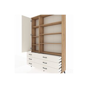 Arges Gardrop 8 Raflı 6 Çekmeceli Tek Kapaklı  132x30x195 Çam-aytaşı