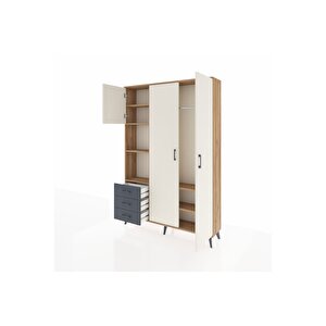 Arges Dolap 6 Raflı 3 Çekmeceli Tek Askılı 132x30x195 Çam-aytaşı/antrasit