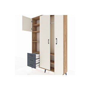 Arges Dolap 6 Raflı 3 Çekmeceli Tek Askılı 132x30x195 Çam-aytaşı/antrasit