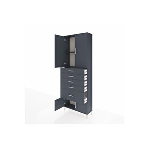 Arges Dolap 2 Raflı 5 Çekmeceli 4 Kapaklı 88x30x243 Antrasit-antrasit