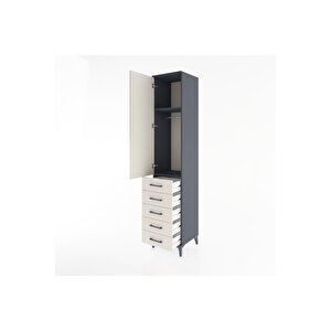 Hyperion Dolap 2 Raflı 5 Çekmeceli Tek Askılı 44x44x221 Antrasit-aytaşı