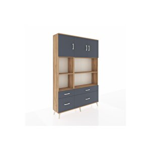 Arges Gardrop 8 Raflı 4 Çekmeceli 3 Kapaklı 132x30x195 Çam-antrasit