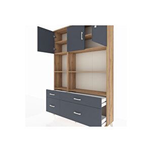 Arges Gardrop 8 Raflı 4 Çekmeceli 3 Kapaklı 132x30x195 Çam-antrasit