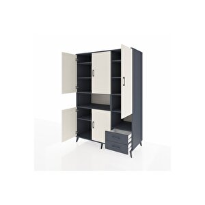 Kronos Dolap 10 Raflı 2 Çekmeceli 5 Kapaklı 132x59x195 Antrasit-aytaşı/antrasit