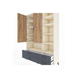 Hyperion Dolap 10 Raflı 4 Çekmeceli 2 Kapaklı 132x44x195 Aytaşı-çam/antrasit