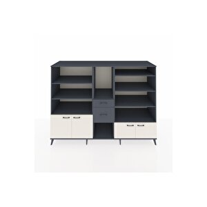 Kronos Dolap 10 Raflı 2 Çekmeceli 4 Kapaklı 220x59x163 Antrasit-aytaşı/antrasit