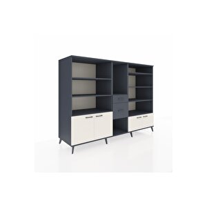 Kronos Dolap 10 Raflı 2 Çekmeceli 4 Kapaklı 220x59x163 Antrasit-aytaşı/antrasit