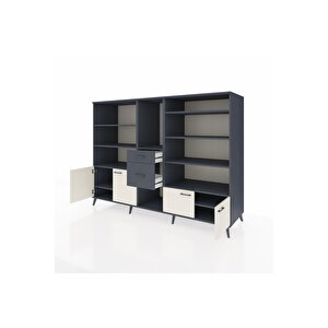 Kronos Dolap 10 Raflı 2 Çekmeceli 4 Kapaklı 220x59x163 Antrasit-aytaşı/antrasit