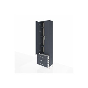 Arges Dolap 4 Raflı 3 Çekmeceli 2 Kapaklı 60x30x221 Antrasit-antrasit