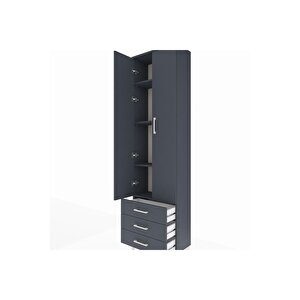 Arges Dolap 4 Raflı 3 Çekmeceli 2 Kapaklı 60x30x221 Antrasit-antrasit