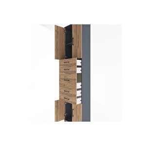 Arges Dolap 2 Raflı 5 Çekmeceli 4 Kapaklı 60x30x243 Antrasit-çam