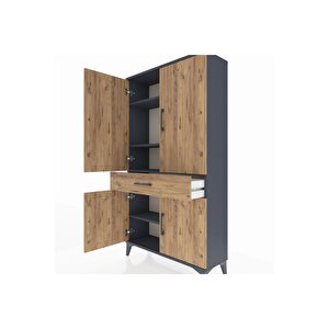 Arges Dolap 4 Raflı Tek Çekmeceli 4 Kapaklı 88x30x163 Antrasit-çam
