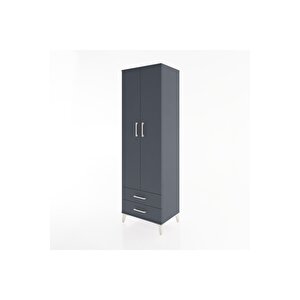 Hyperion Dolap 2 Raflı 2 Çekmeceli Tek Askılı 60x44x195 Antrasit-antrasit