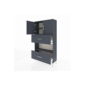 Arges Dolap 3 Raflı 2 Çekmeceli 2 Kapaklı 88x30x163 Antrasit-antrasit
