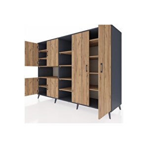 Kronos Dolap 13 Raflı 6 Kapaklı 220x59x163 Antrasit-çam