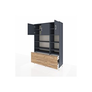 Hyperion Dolap 10 Raflı 4 Çekmeceli 3 Kapaklı 132x44x195 Antrasit-antrasit/çam