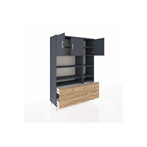 Hyperion Dolap 10 Raflı 4 Çekmeceli 3 Kapaklı 132x44x195 Antrasit-antrasit/çam