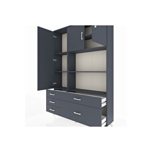 Arges Gardrop 7 Raflı 5 Çekmeceli 3 Kapaklı 132x30x195 Antrasit-antrasit