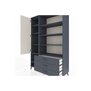 Hyperion Dolap 9 Raflı 3 Çekmeceli Tek Kapaklı  132x44x195 Antrasit-aytaşı/antrasit