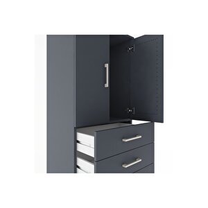 Hyperion Dolap Tek Raflı 5 Çekmeceli 2 Kapaklı 60x44x182 Antrasit-antrasit