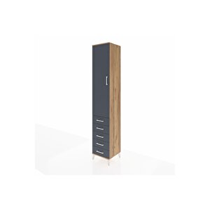 Hyperion Dolap 4 Raflı 5 Çekmeceli Tek Kapaklı 44x44x243 Çam-antrasit
