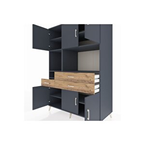 Kronos Dolap 9 Raflı 3 Çekmeceli 6 Kapaklı 132x59x195 Antrasit-antrasit/çam